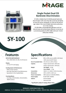 Mirage SY-100 Banknote Counting Machine – Fast Multi-Currency Cash Counter