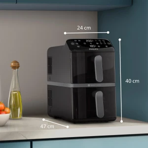 Philips 4000 Series 10L Stacked Dual Basket Airfryer Black NA460/09