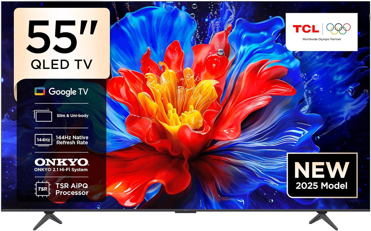TCL 55" QLED TV | 144Hz Refresh Rate | ONKYO 2.1 Sound | AiPQ Pro Processor