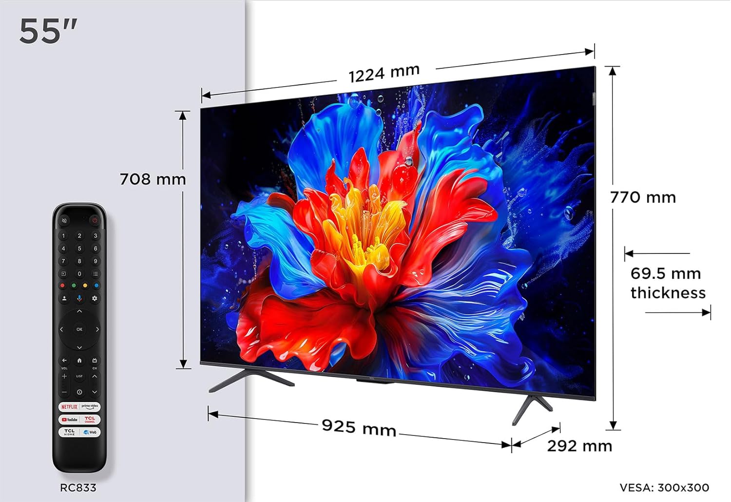 TCL 55" QLED TV | 144Hz Refresh Rate | ONKYO 2.1 Sound | AiPQ Pro Processor