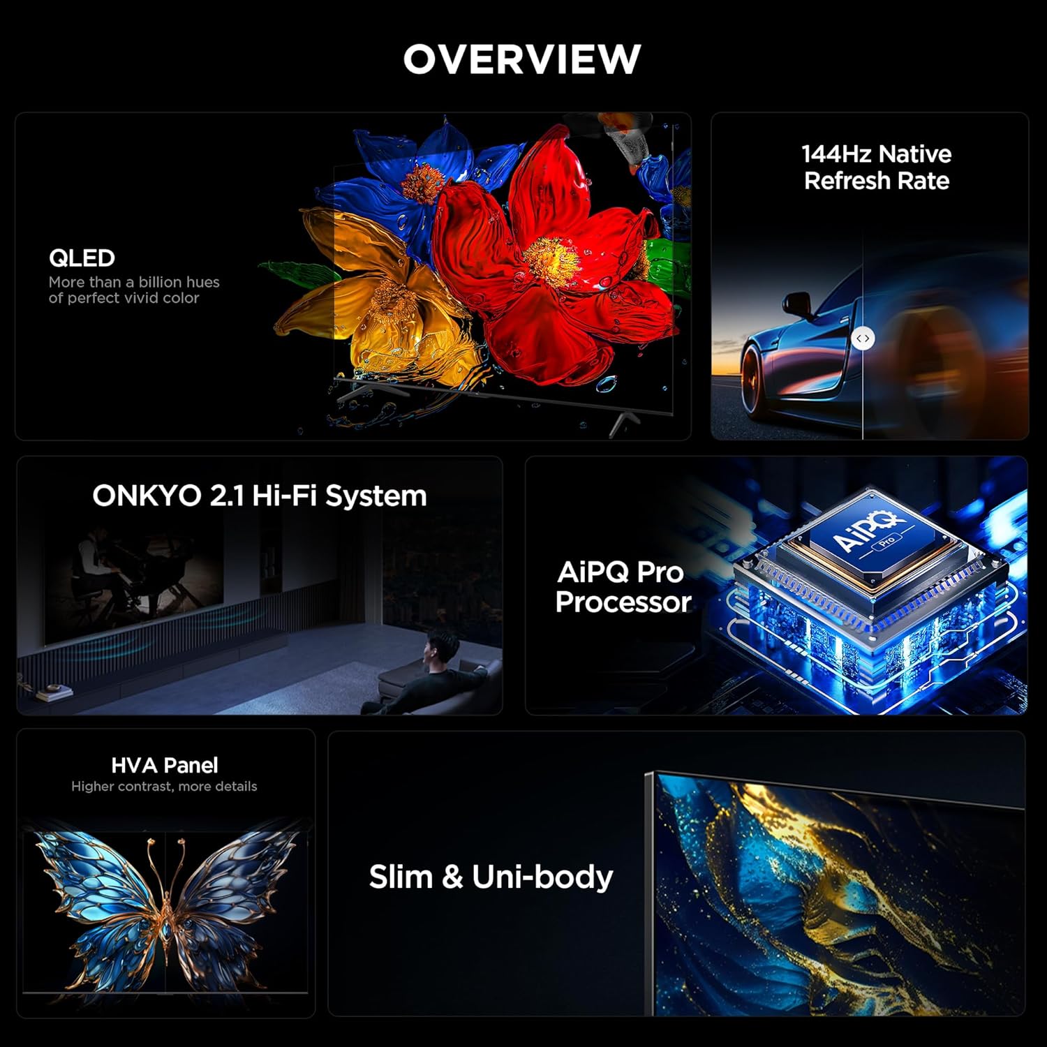 TCL 55" QLED TV | 144Hz Refresh Rate | ONKYO 2.1 Sound | AiPQ Pro Processor