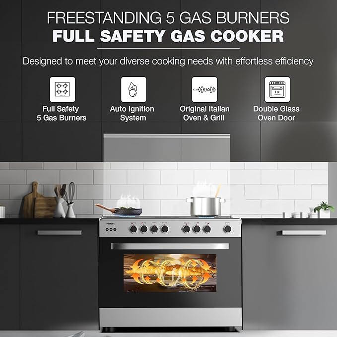 IGNIS Gas Cooker 90x60cm | 5 Burners | Gas Oven + Fan | Full Safety | Made in Italy | G1961FCDXTF