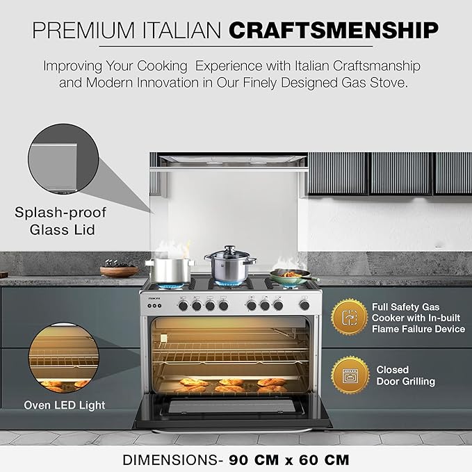 IGNIS Gas Cooker 90x60cm | 5 Burners | Gas Oven + Fan | Full Safety | Made in Italy | G1961FCDXTF