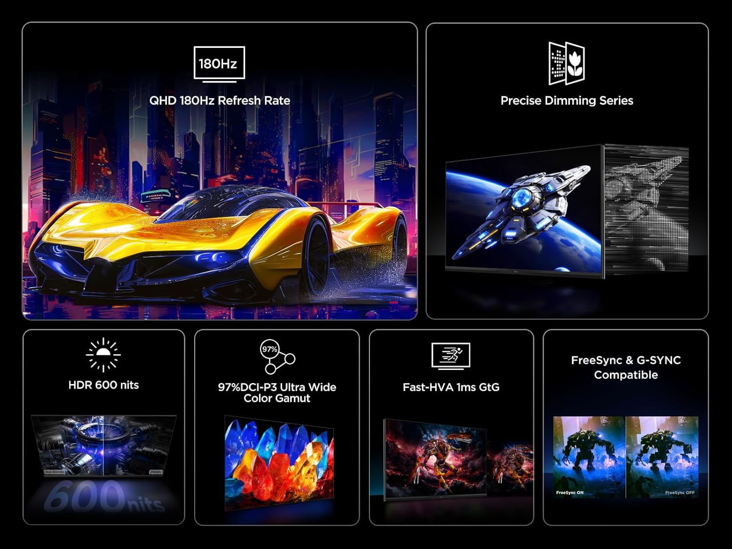 TCL 27" Gaming Monitor | QHD 180Hz | HDR600 | Model 27G64