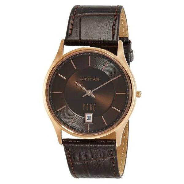 Titan Edge Black Dial Analog with Date Leather Strap Watch for Men
