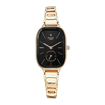 Titan Raga Chic Quartz Analog Black Dial Rose Gold Metal Strap Watch for Women 2687WM01