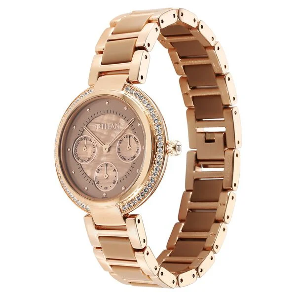 Titan Acetate Glam Brown Dial Multi Hybrid Strap Watch for Women 95187KD03
