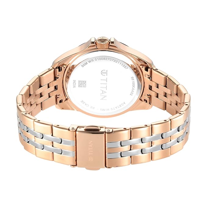 Titan Acetate Black Dial Analog with Day and Date Stainless Steel Strap Watch for Women 95186KM02