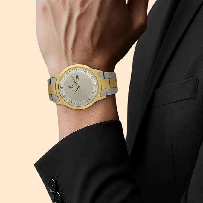 Titan Regalia Champagne Dial Analog Watch for Men 1584BM02