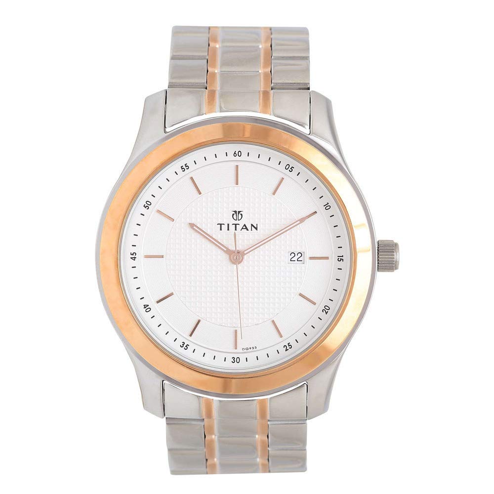 Titan Regalia Baron White Dial Analog with Date Stainless Steel Strap Watch for Men NP1627KM01