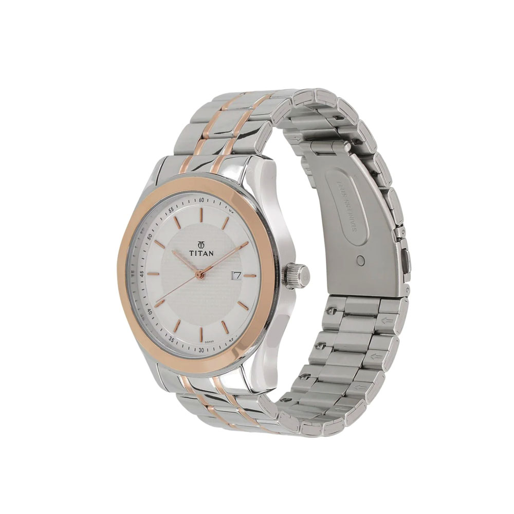 Titan Regalia Baron White Dial Analog with Date Stainless Steel Strap Watch for Men NP1627KM01