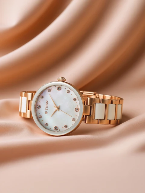 Titan Quartz Analog White Dial Ceramic Strap Watch for Women