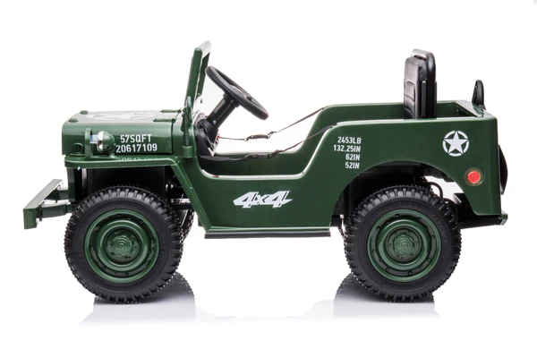Military Jeep W3 AMT-525320610 | 12V Ride-On Jeep with 4 Motors, Leather Seat & Music Player | AMTOY