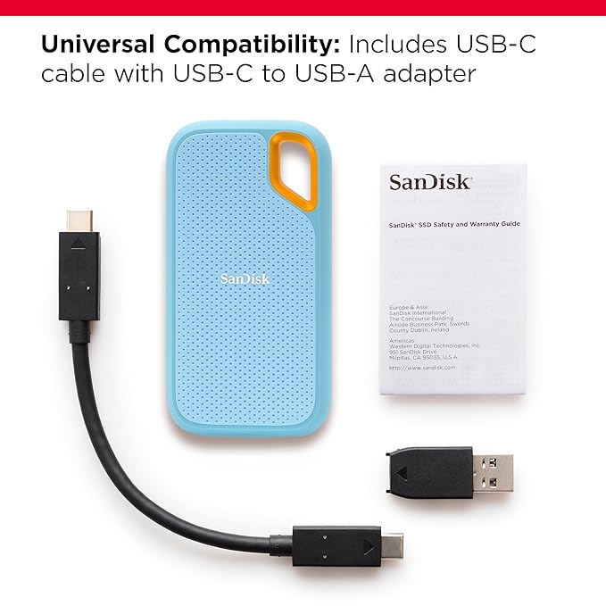 SanDisk Extreme Portable SSD V2 2TB USB 3.2 Gen 2 Sky Blue | 1050MB/s Rugged External SSD
