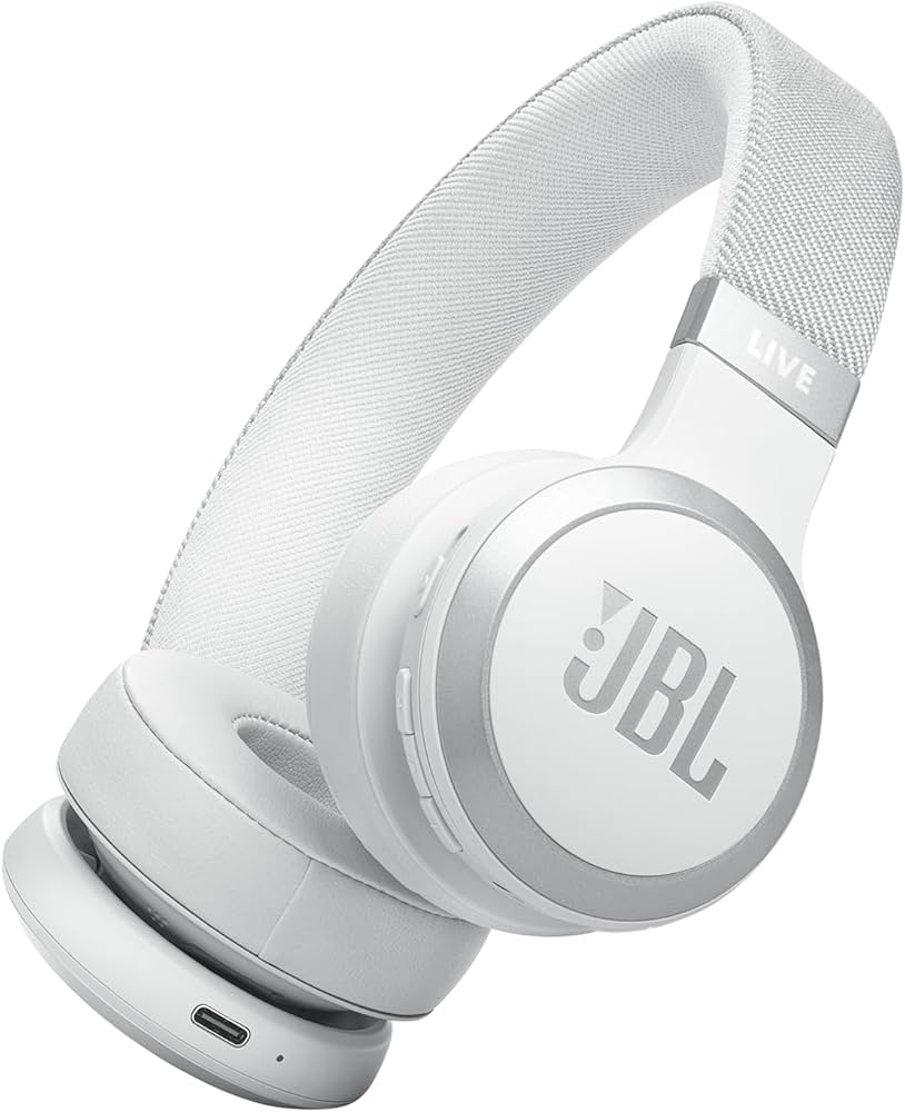 JBL Live 670NC White Wireless On-Ear Headphones | True Adaptive Noise Cancelling & 65H Playtime