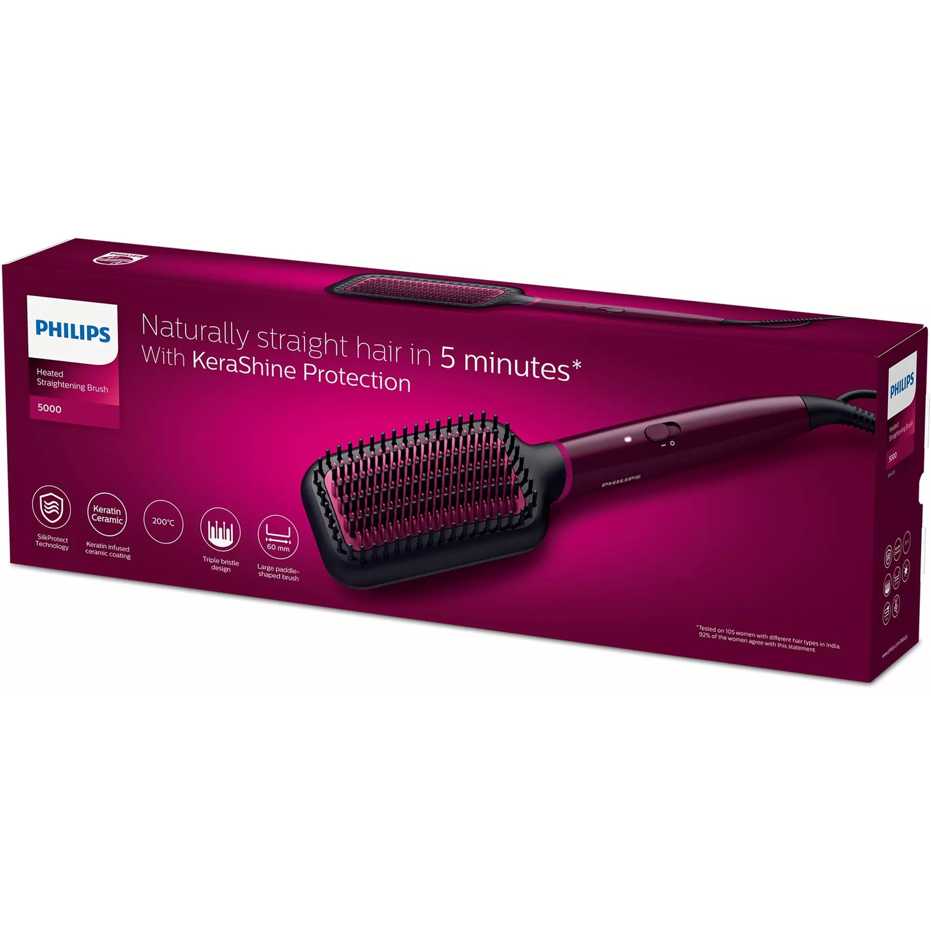 Philips Heated Straightening Brush BHH730/03 – Hair Straightener Brush with ThermoProtect